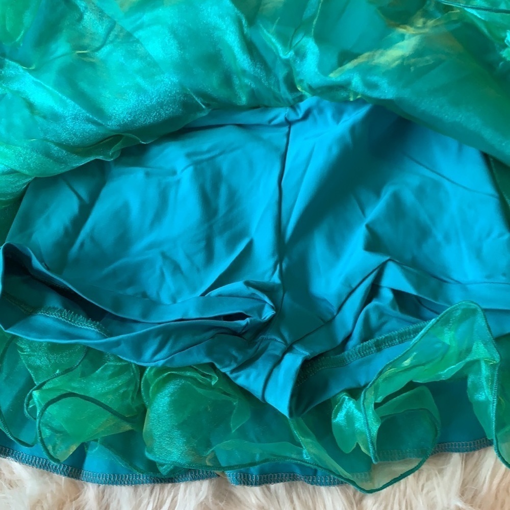 Turquoise two piece dance costume adorned with Swarovski Crystals - Picture 7 of 9